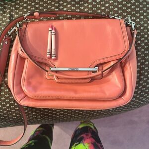 Coach TAYLOR Coral/Pink Leather Shoulder Bag with Silver Hardware